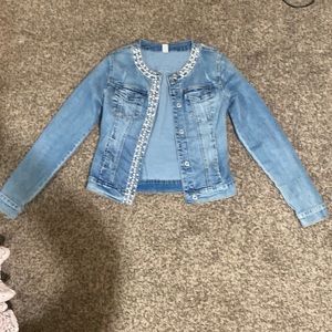 Denim jacket with pearls and studs